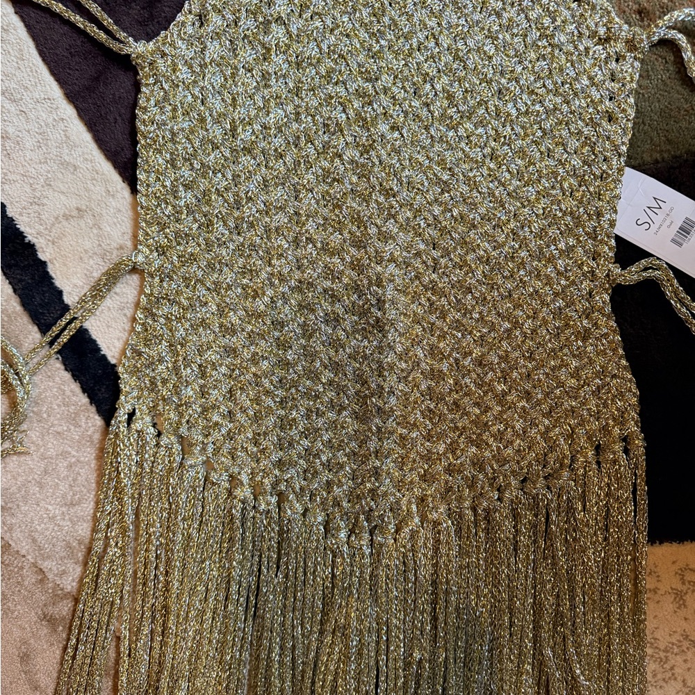AKIRA Sage Green Crochet Fringe Maxi back out top - Picture 4 of 6